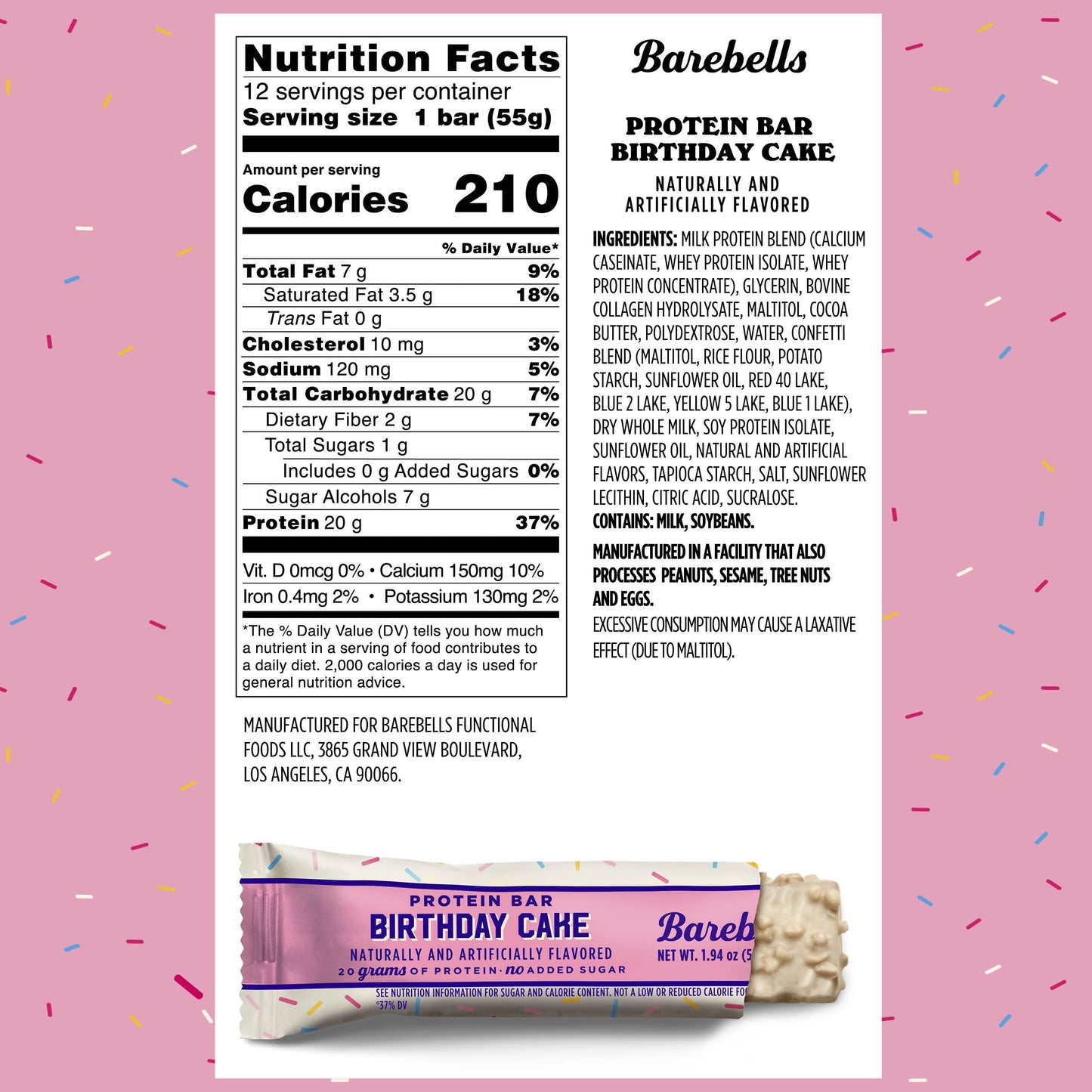 Protein Bars with 20G High Protein, 1.9Oz Bars, Birthday Cake - 24 Count