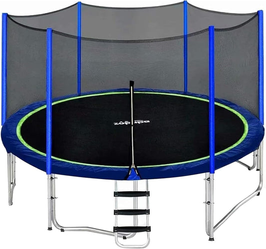 No-Gap Design 16 15 14 12 10FT Trampoline with Safety Enclosure Net and Non-Slip Ladder 10-Year Quality Assurance 