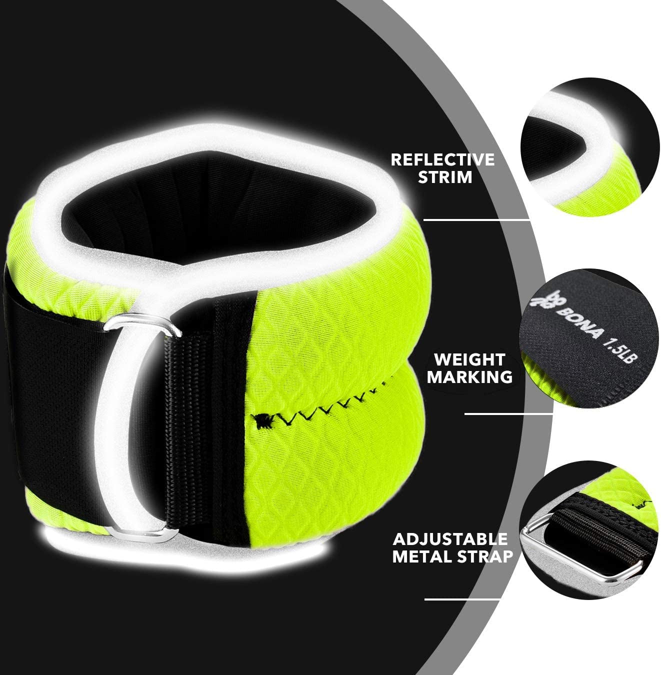 Fitness Adjustable Ankle Weights with Reflective Trim/2-5Lbs (1 Pair) for Walking, Jogging, Gymnastics Arm Leg Weights