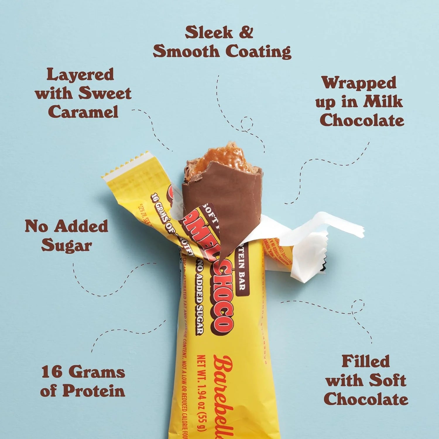 Soft Protein Bars Caramel Choco - 12 Count, 1.9Oz Bars - Protein Snacks with 16G of High Protein - Fluffy Chocolate Protein Bar with 2G of Total Sugars - Soft Protein Snack & Breakfast Bars