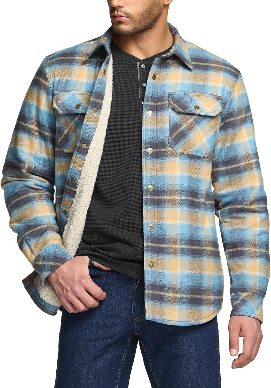 Men'S Plaid Flannel Shirt Jacket, Long Sleeve Soft Warm Sherpa/Quilted Lined, Button Up/Zip-Front