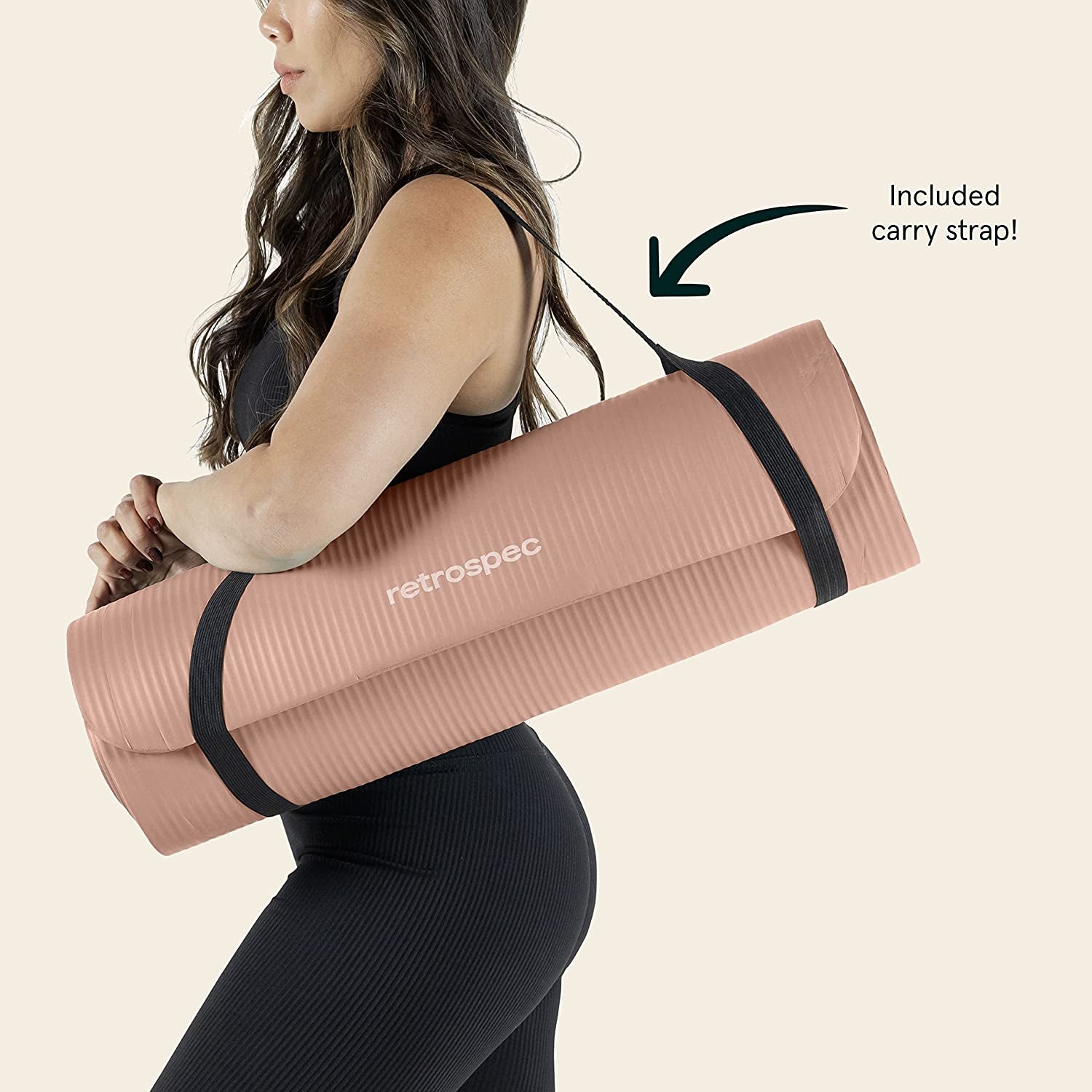 Solana Yoga Mat 1/2" Thick W/Nylon- Non Slip Exercise Mat for Yoga, Pilates, Stretching, Floor & Fitness Workouts