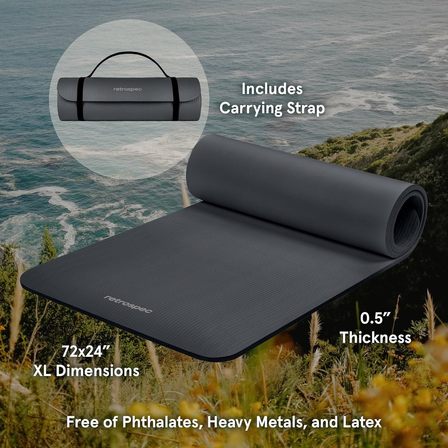 Solana Yoga Mat 1/2" Thick W/Nylon Strap 