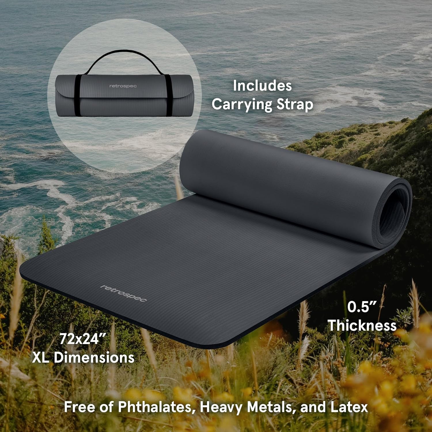 Solana Yoga Mat 1/2" Thick W/Nylon Strap 