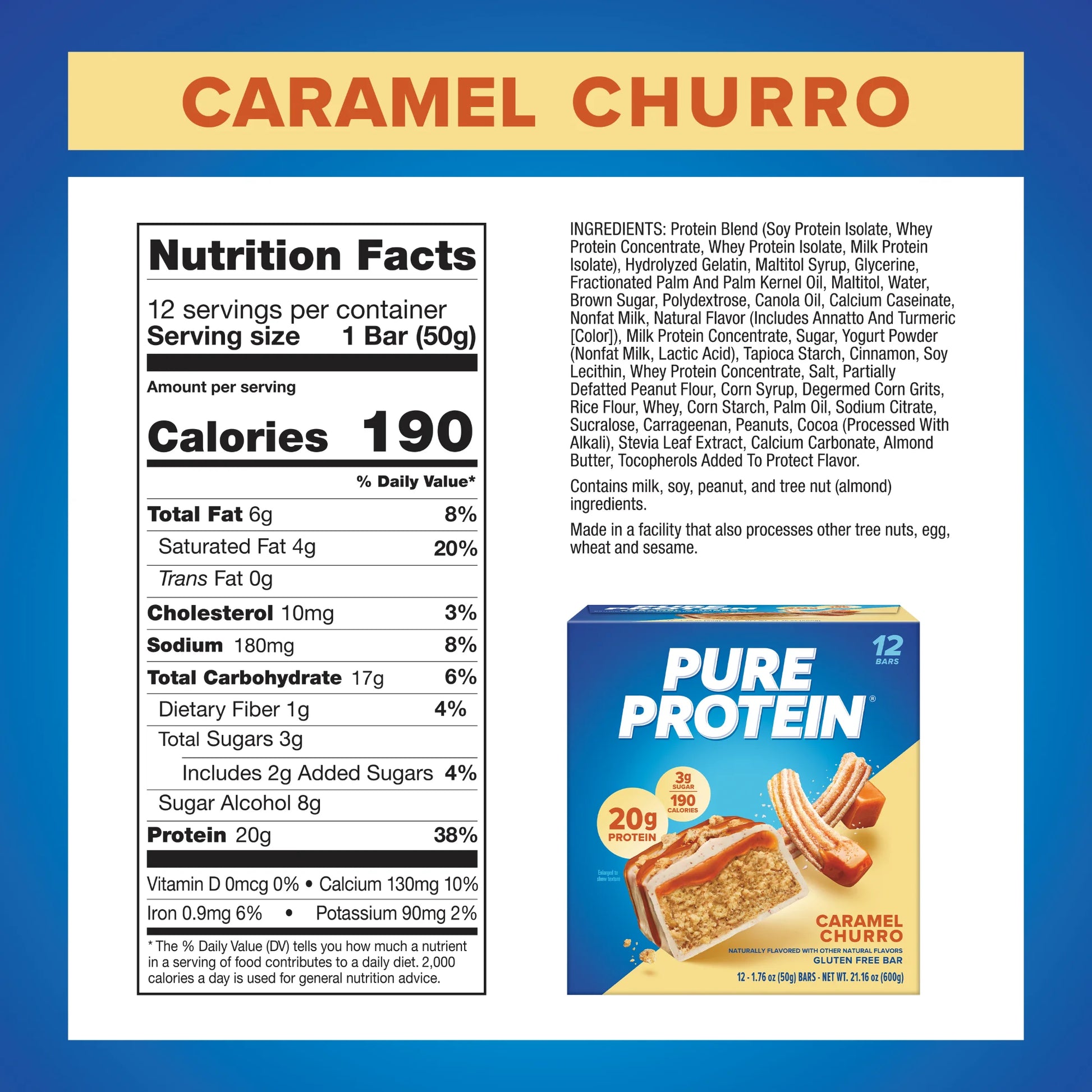 Bars, Caramel Churro, 20G Protein, Gluten Free, 1.76 Oz, 12 Ct