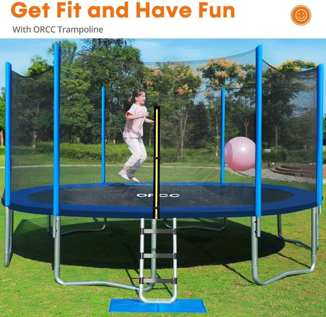 1200LBS Weight Capacity Trampoline 16 15 14 12 10 8 FT with Safety Enclosure Net Curved Poles