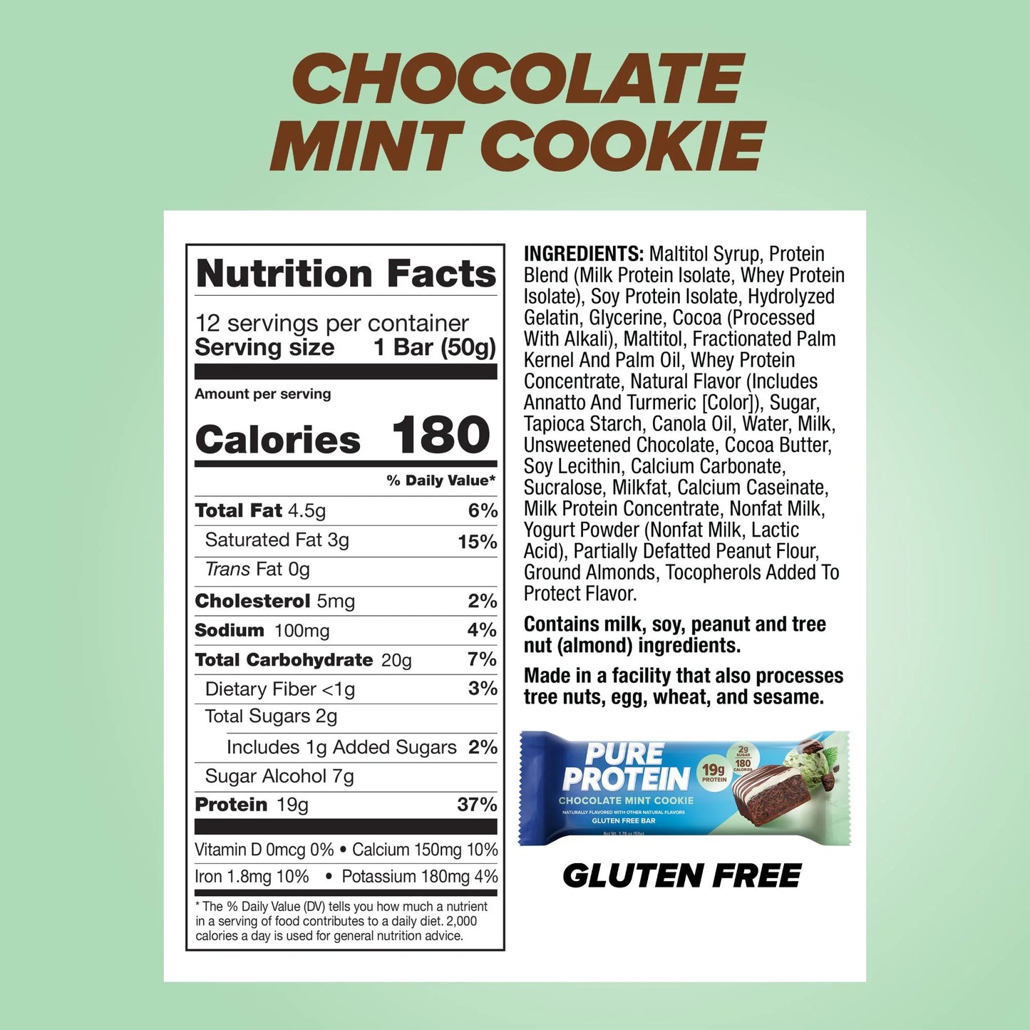 Bars, Chocolate Mint Cookie, 19G Protein, 1.76 Oz, 12 Ct